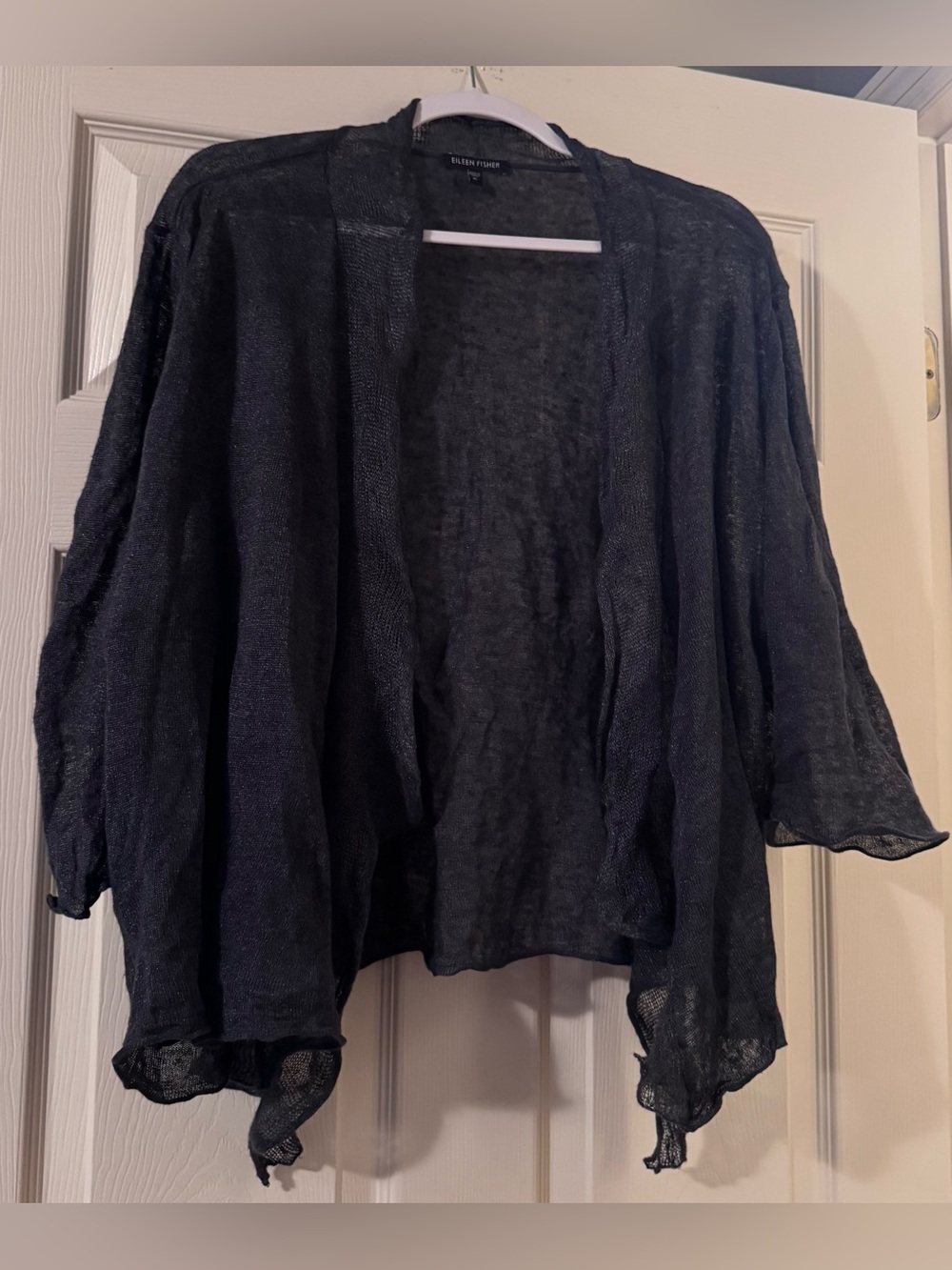 Eileen Fisher Dark Gray Lightweight Open-Front Drapey Cardigan
